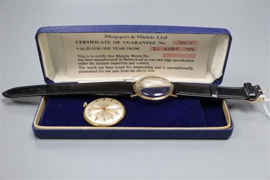 A 9ct gold-cased gentlemans manual wind wristwatch by Mappin & Webb, having silvered dial, baton numerals and date aperture
